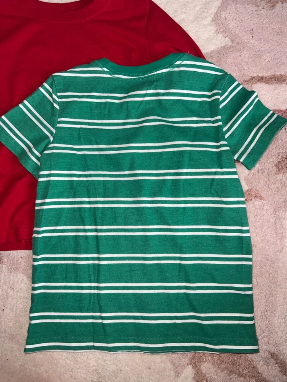 Cat & Jack Green and White Striped Tee with Red Long-Sleeve Top Bundle